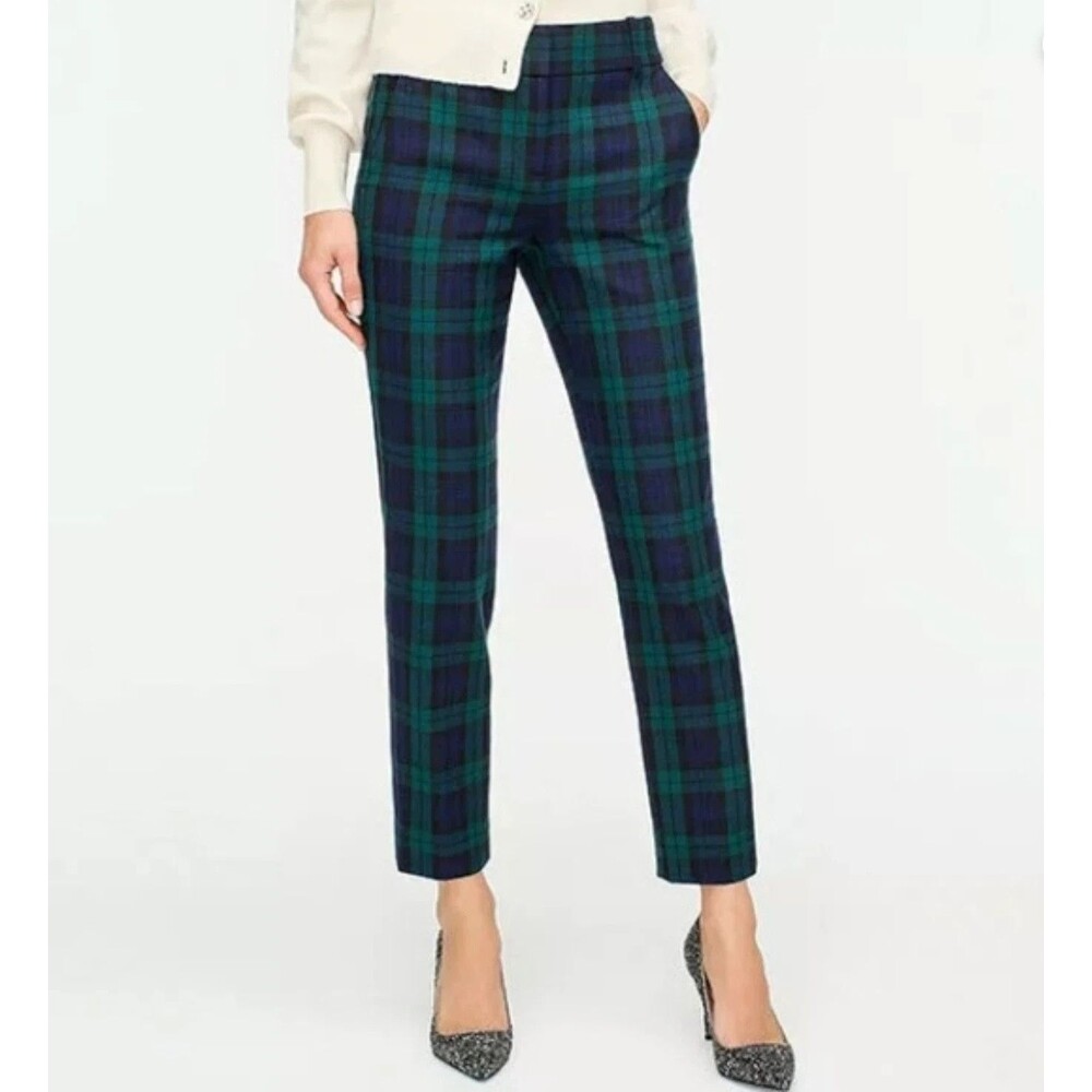 J Crew Cameron Plaid Black Watch Tartan Pants Trouser Women 0 Tall Slim Heritage